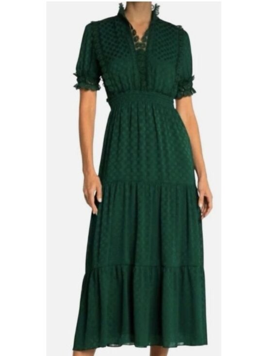 Max Studio Dresses & Skirts - Max Studio Women’s Emerald Green Jacquard Dot Lace Trim Maxi Dress XS